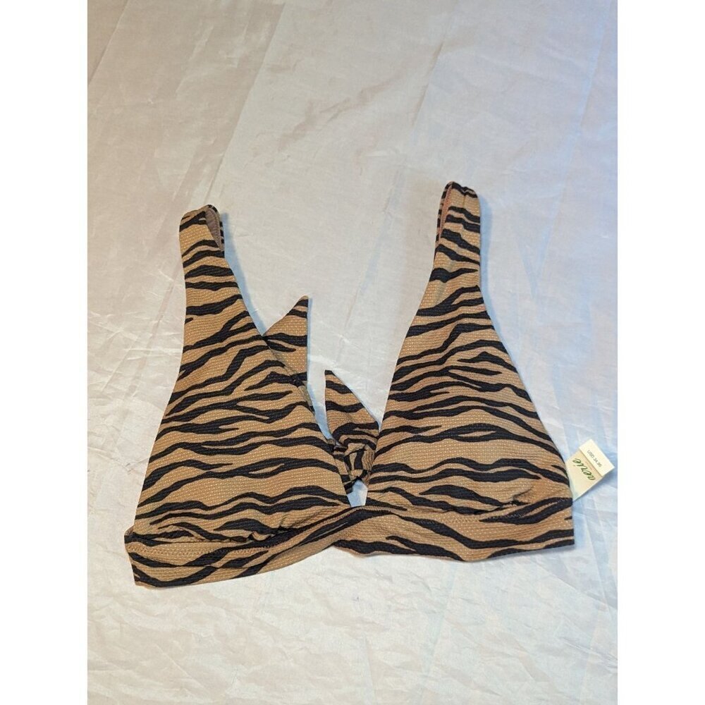 Aerie Pique Brown Animal Tiger Print Tie Triangle Bikini Top NWT Medium 1134